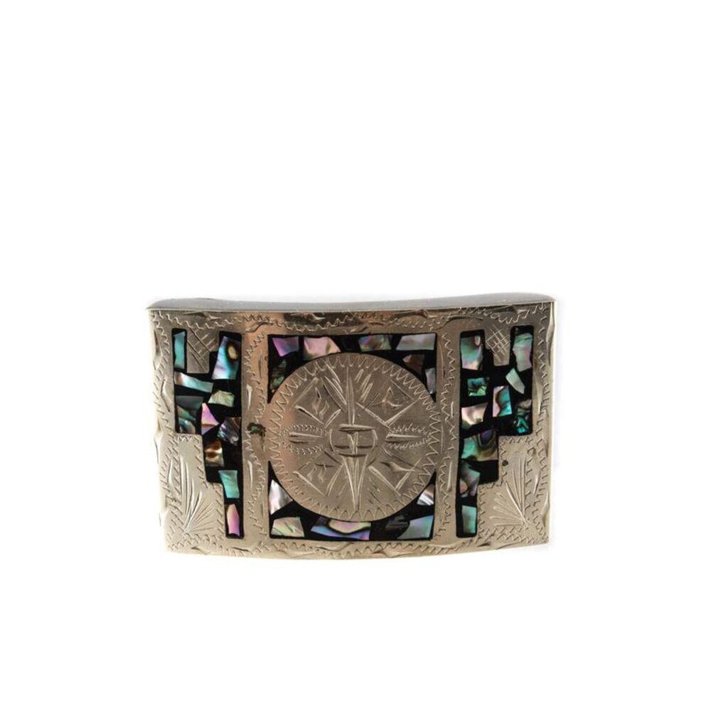 Designer Sterling Silver Onyx Abalone Belt Buckle Silver LL19LL